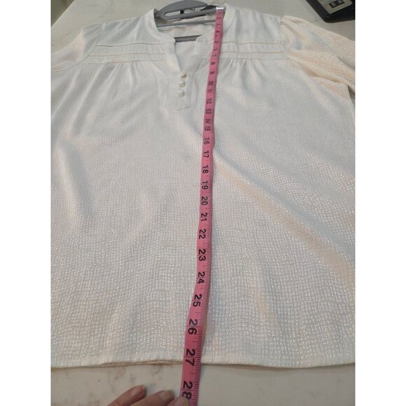 NWT! Karl Lagerfeld Blouse Shimmer Textured Medium White Button Professional - Picture 7 of 12